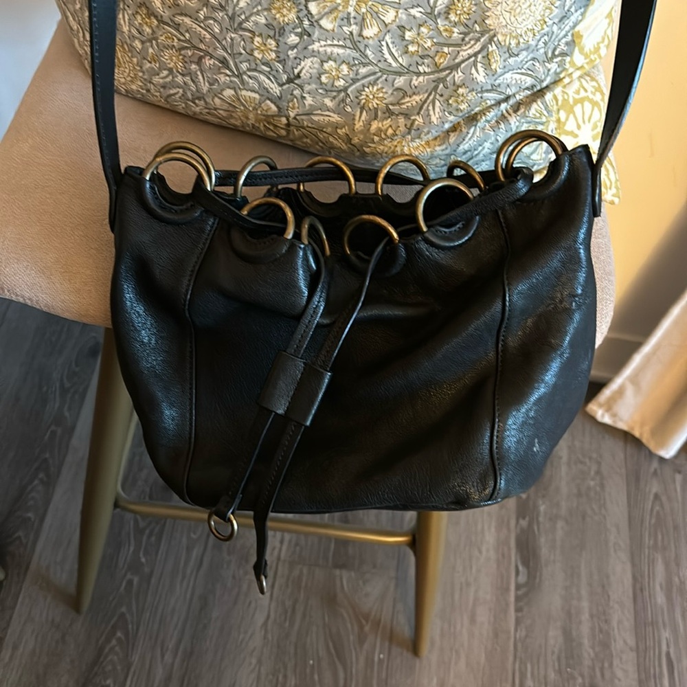 Massimo Dutti black leather bucket bag